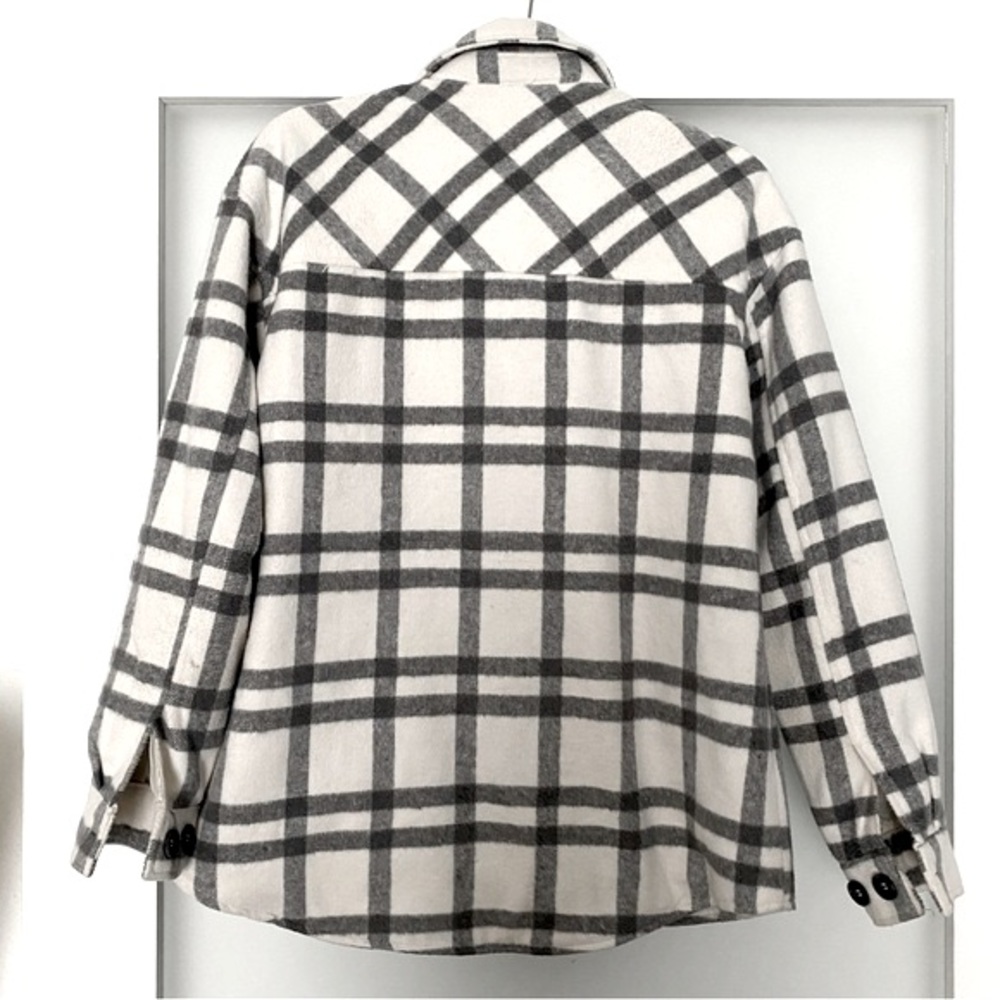 Thread & Supply Plaid Shacket Button Front Gray C… - image 5